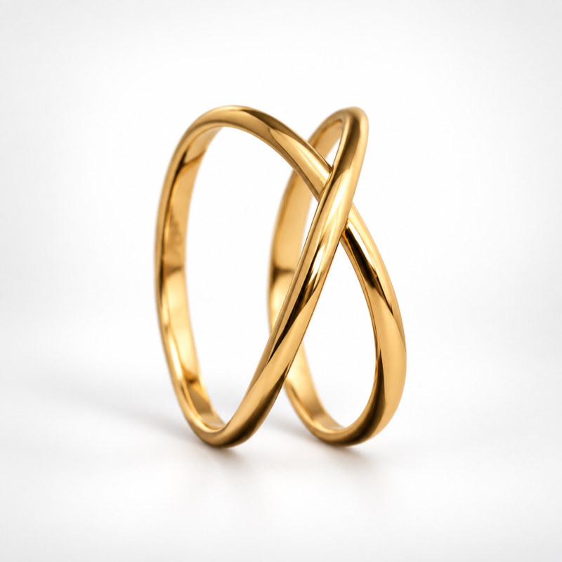 shiva-gold-ring.jpg انگشتر طلا ۱۸ عیار شیوا با طراحی دو نوار متقاطع روی زمینه سفید